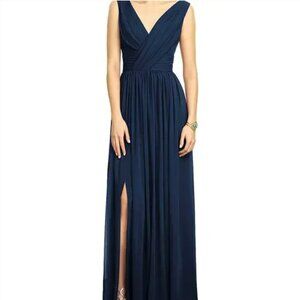 Dessy Sleeveless Draped Lux Chiffon Maxi Bridesmaid Dress, Size 2, Navy, #2894